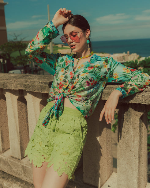 Floral Neon Floral Lace Shorts